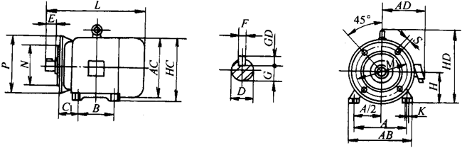 YTPS系列交流變頻調(diào)速三相異步電動(dòng)機(jī)外形尺寸(H80~200mm)